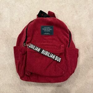 Living Traveling Share Red Corduroy Backpack